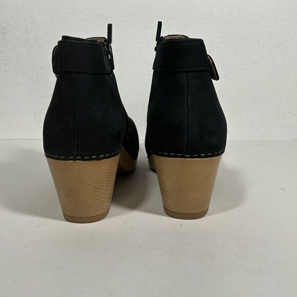 Dansko Autumn Booties Size 37 6.5 7 US Black Nubuck Leather Ankle Buckle Heel - Picture 2 of 10